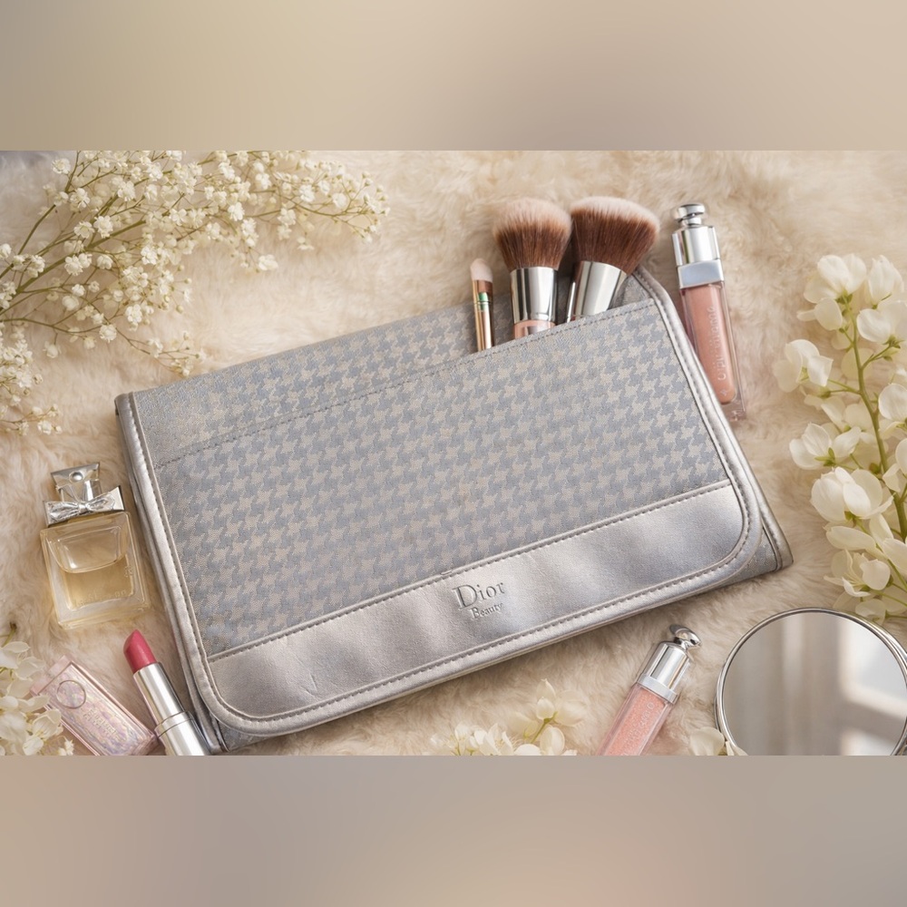 Dior Beauty Houndstooth Cosmetic Clutch Travel Makeup Bag